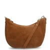 Manfield Cognac suède schoudertas^ Schoudertassen