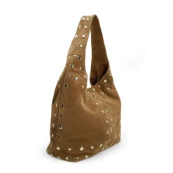 Manfield Cognac suède schoudertas met gouden studs^ Schoudertassen