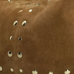 Manfield Cognac suède schoudertas met gouden studs^ Schoudertassen