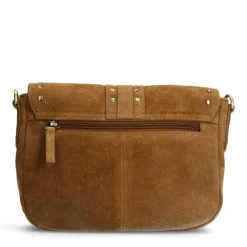 Manfield Cognac suède schoudertas met gouden studs^ Schoudertassen