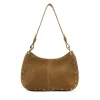 Manfield Cognac suède schoudertasje met gouden studs^ Schoudertassen