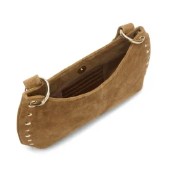 Manfield Cognac suède schoudertasje met gouden studs^ Schoudertassen
