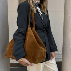 Manfield Cognac suède shopper^ Shoppers