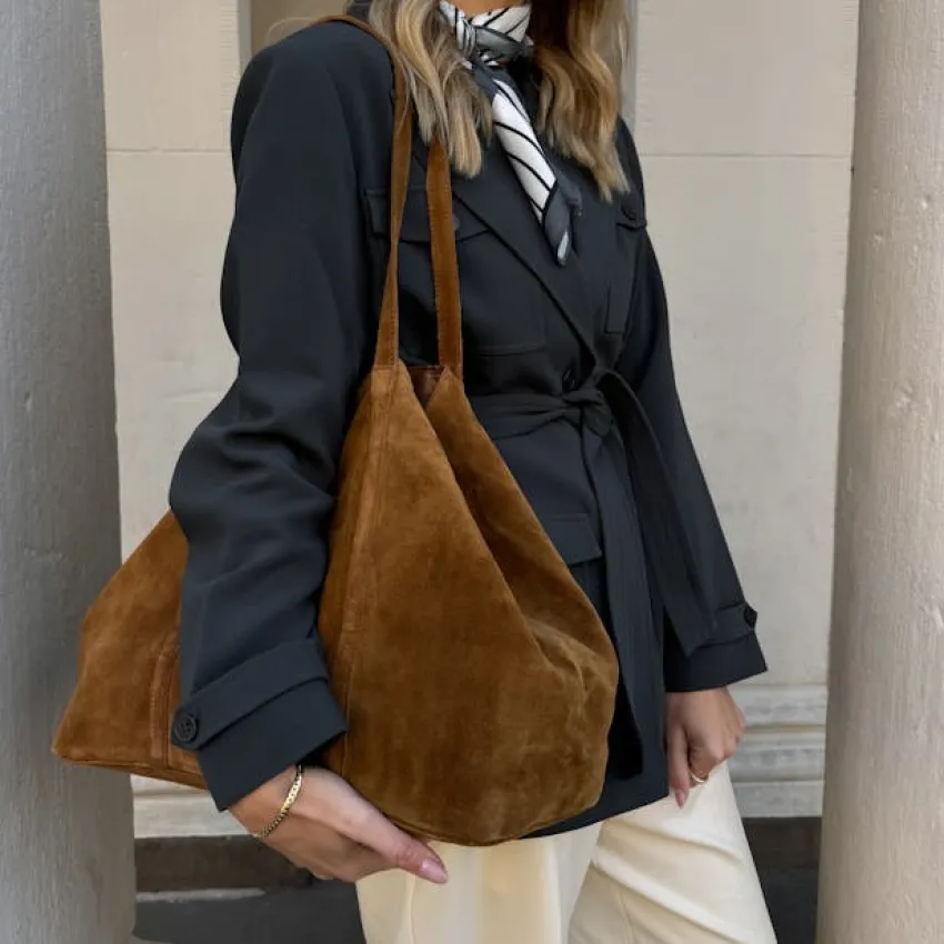 Manfield Cognac suède shopper^ Shoppers