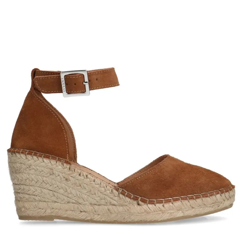 Manfield Cognac suède sleehakken^DAMES Espadrilles|Sandalen