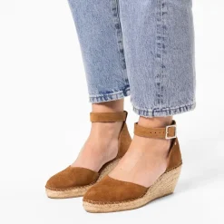 Manfield Cognac suède sleehakken^DAMES Espadrilles|Sandalen