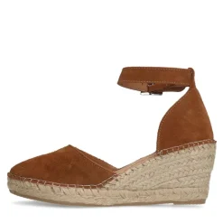 Manfield Cognac suède sleehakken^DAMES Espadrilles|Sandalen