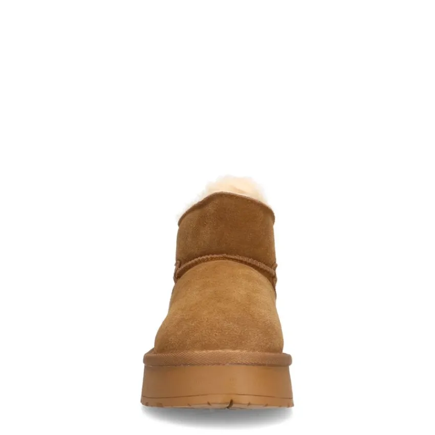 Manfield Cognac suède snowboots^DAMES Enkellaarsjes