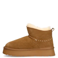 Manfield Cognac suède snowboots^DAMES Enkellaarsjes