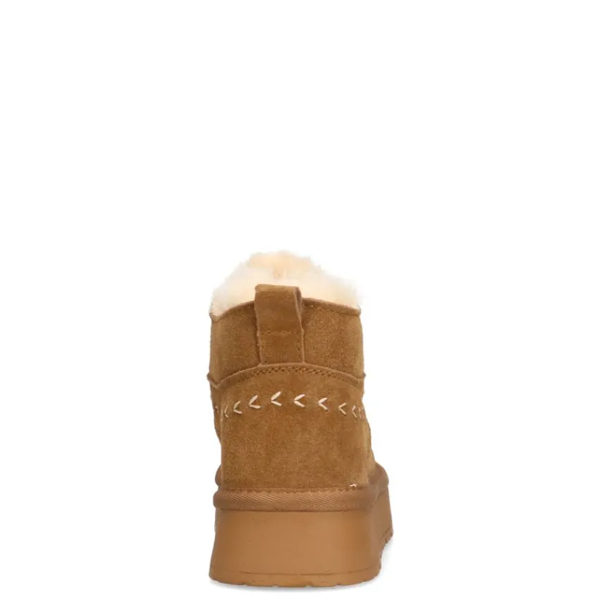 Manfield Cognac suède snowboots^DAMES Enkellaarsjes
