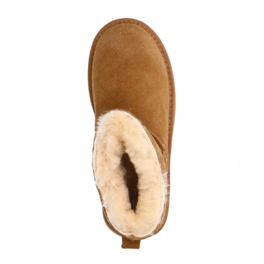 Manfield Cognac suède snowboots^DAMES Enkellaarsjes