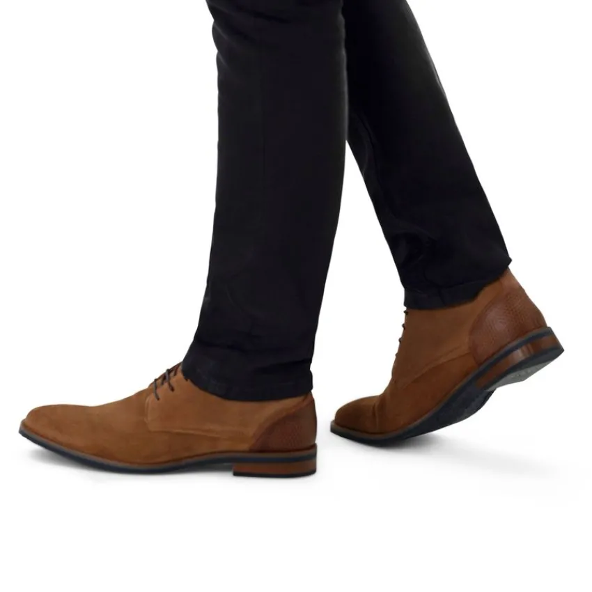 Van Lier Cognac suède veterboots^Heren Boots