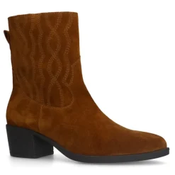 Manfield Cognac suède western boots^DAMES Enkellaarsjes