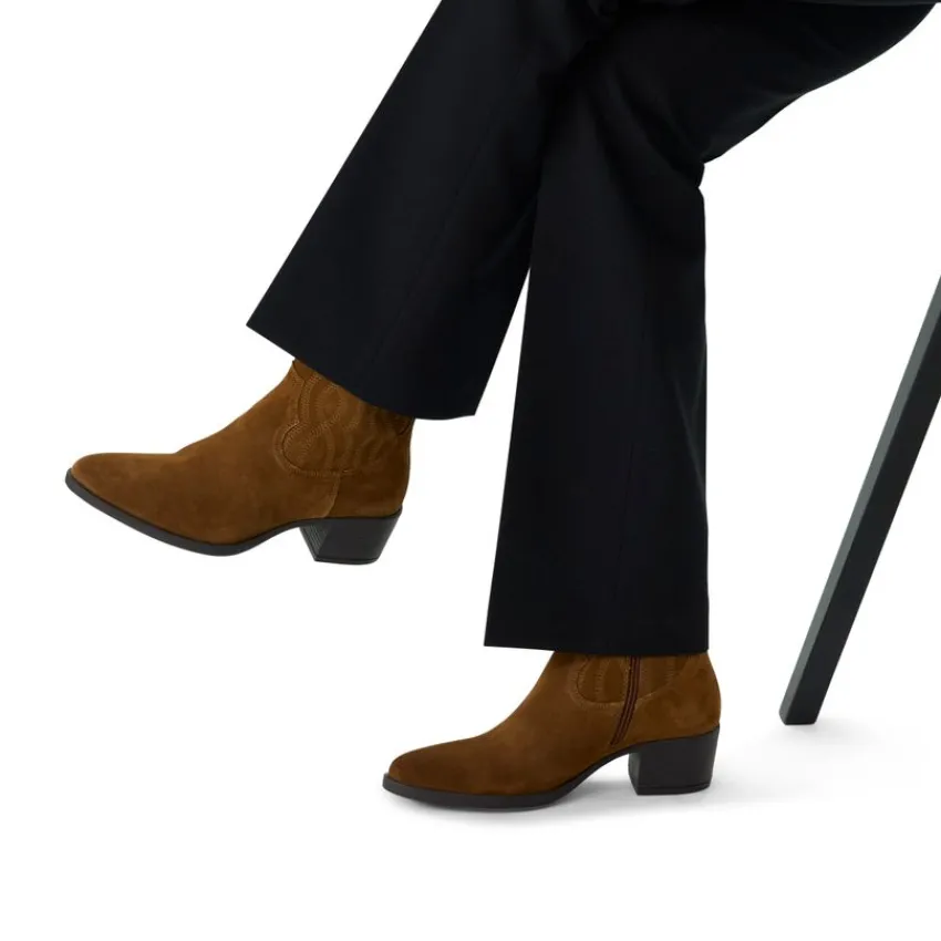 Manfield Cognac suède western boots^DAMES Enkellaarsjes