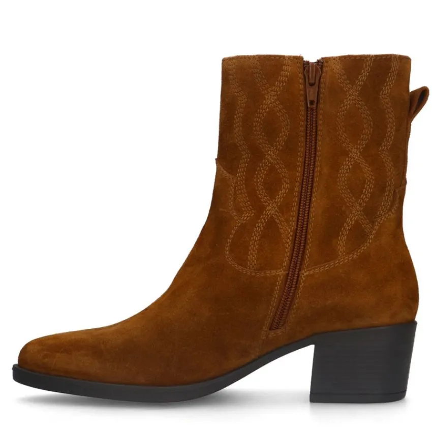 Manfield Cognac suède western boots^DAMES Enkellaarsjes