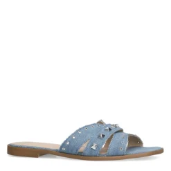 Manfield Denim canvas slippers met zilverkleurige studs^DAMES Slippers