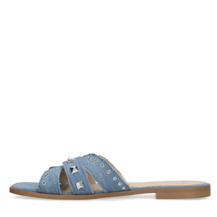 Manfield Denim canvas slippers met zilverkleurige studs^DAMES Slippers
