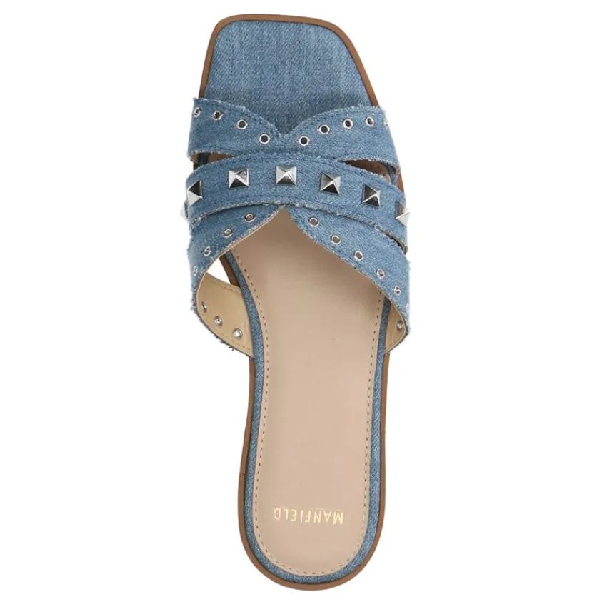 Manfield Denim canvas slippers met zilverkleurige studs^DAMES Slippers