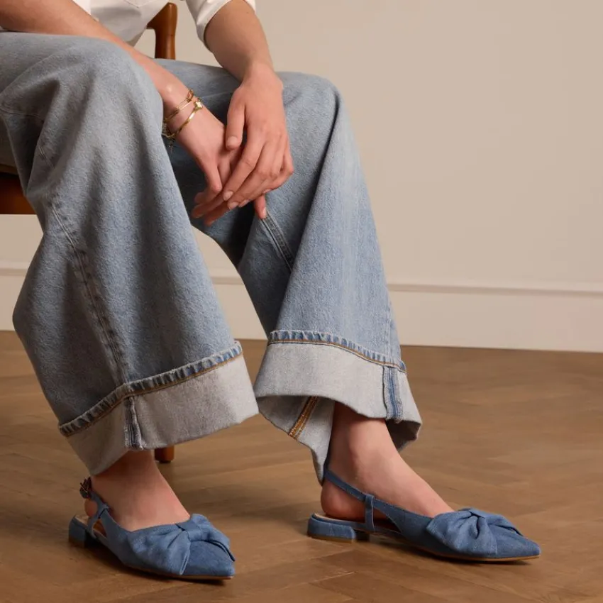 Manfield Denim slingbacks met strik^DAMES Pumps|Loafers