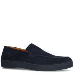 Manfield Donker blauwe suède loafers^Heren Loafers
