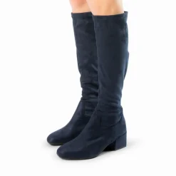 Manfield Donkerblauwe hoge stretch laarzen^DAMES Laarzen