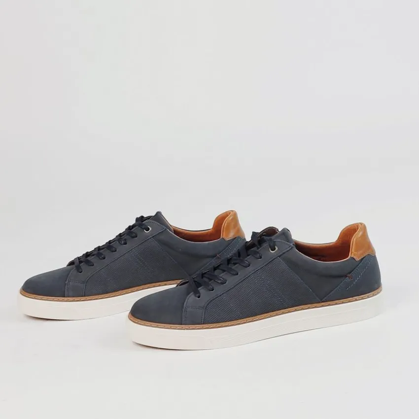 No Stress Donkerblauwe nubuck sneakers^Heren Sneakers