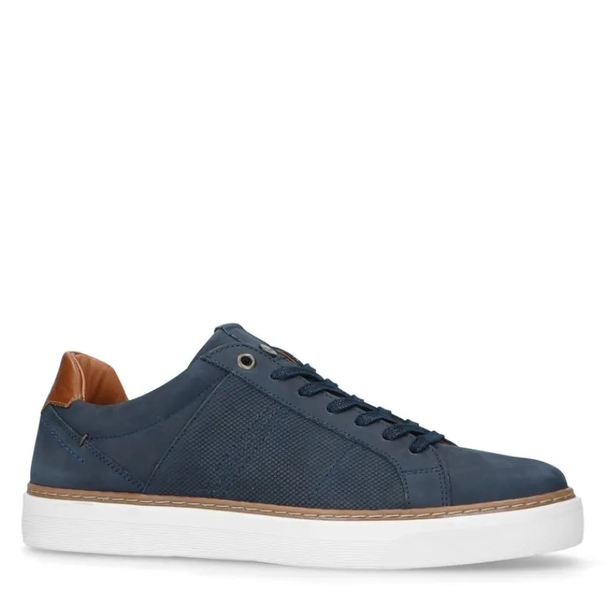 No Stress Donkerblauwe nubuck sneakers^Heren Sneakers