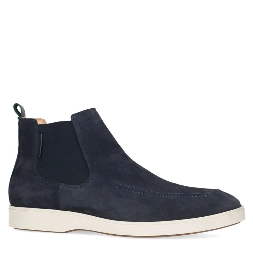 Manfield Donkerblauwe suède chelsea boots^Heren Boots