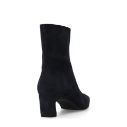 Manfield Donkerblauwe suède enkellaarsjes met hak^DAMES Enkellaarsjes