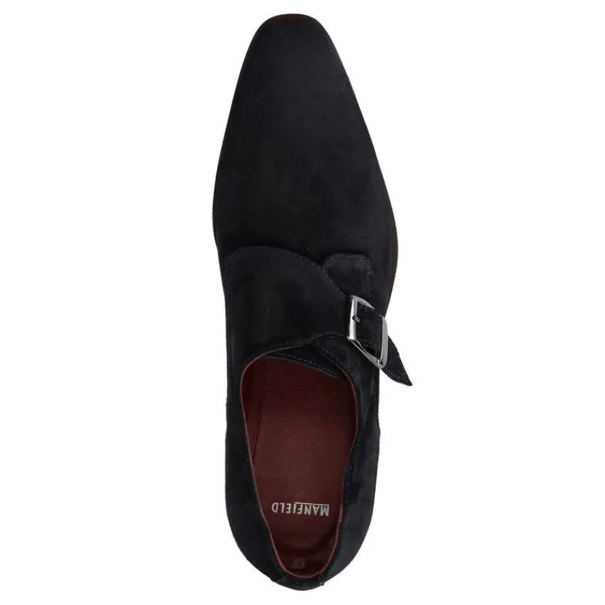 Manfield Donkerblauwe suède gespschoenen^Heren Gespschoenen