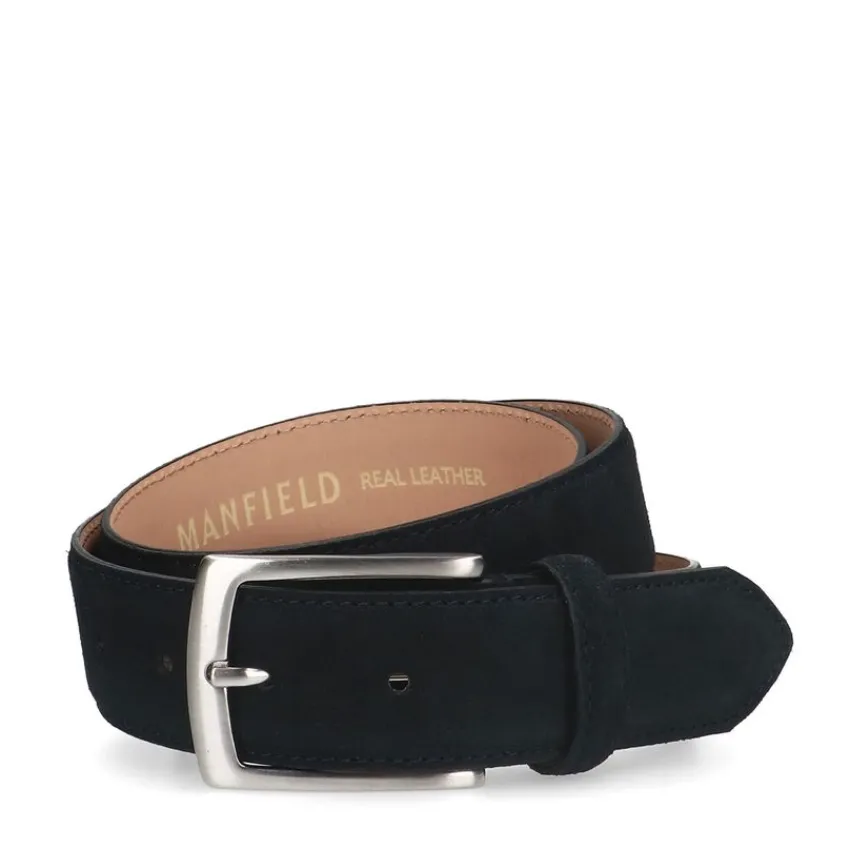 Manfield Donkerblauwe suède riem^ Riemen