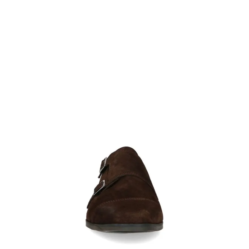 Manfield Donkerbruine gespschoenen van suède^Heren Gespschoenen