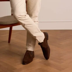 Manfield Donkerbruine gespschoenen van suède^Heren Gespschoenen