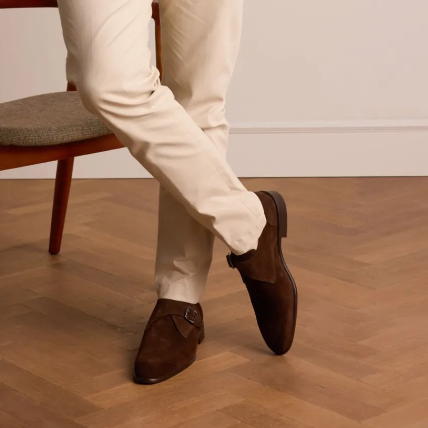 Manfield Donkerbruine gespschoenen van suède^Heren Gespschoenen