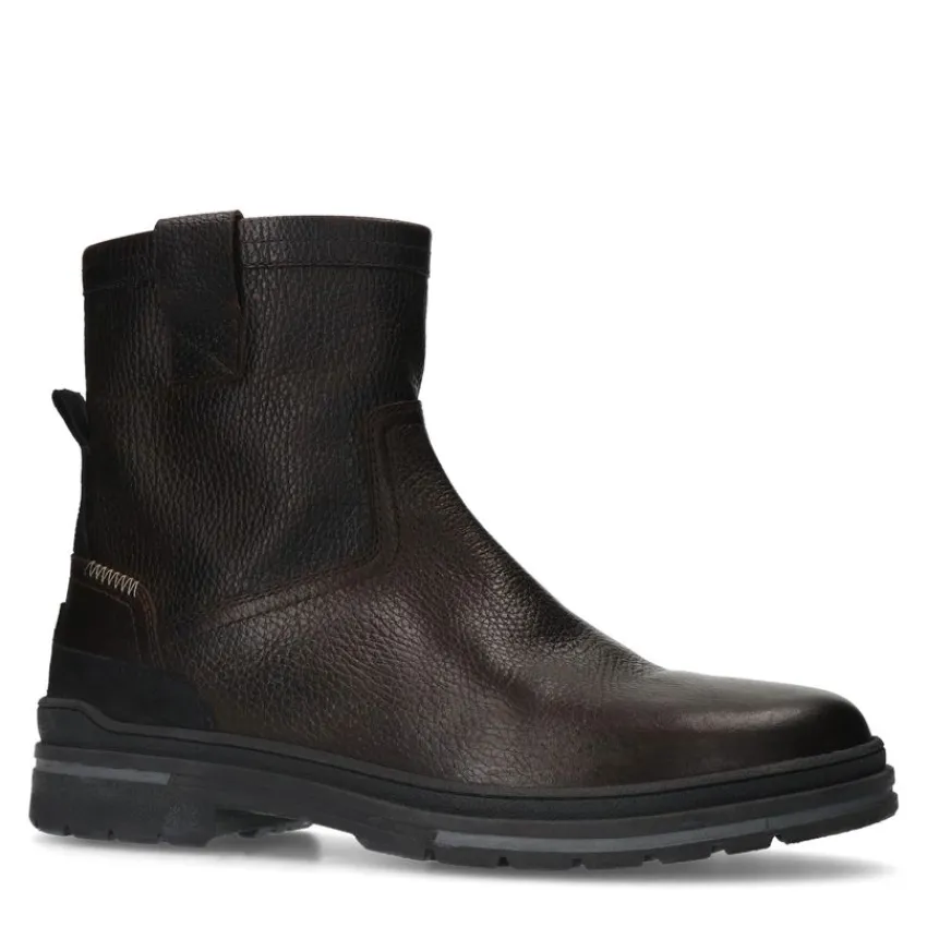 Manfield Donkerbruine leren boots^Heren Boots
