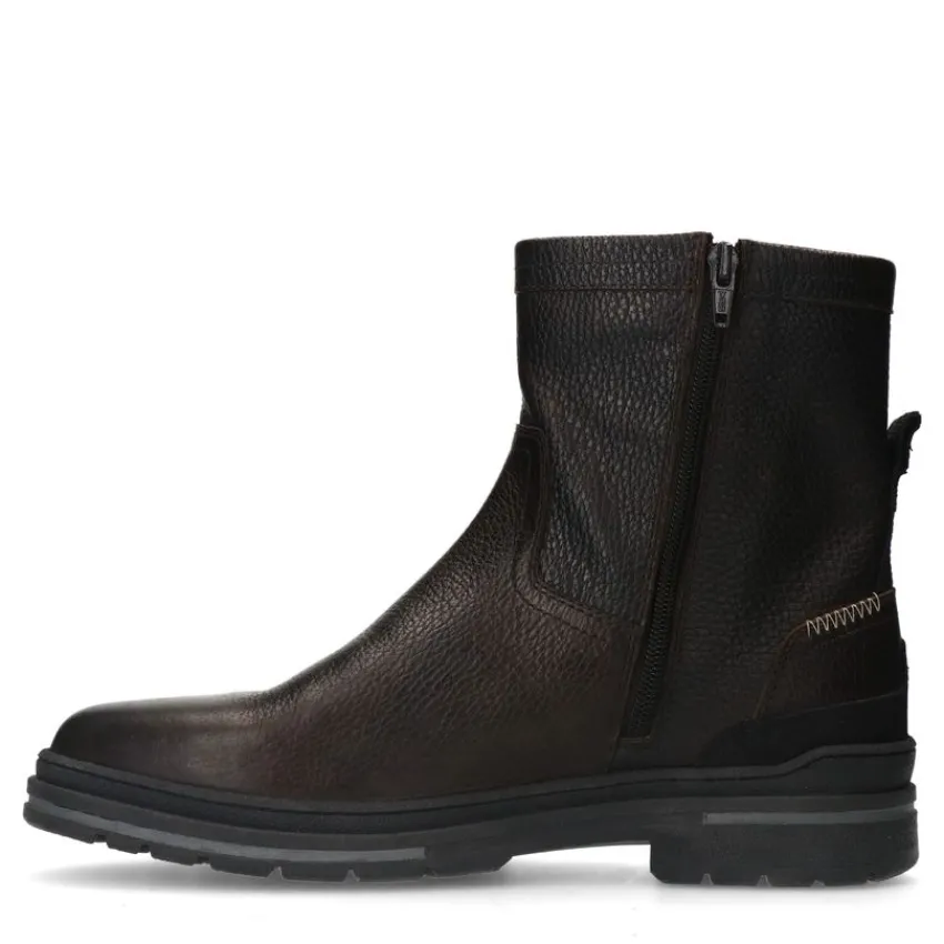 Manfield Donkerbruine leren boots^Heren Boots