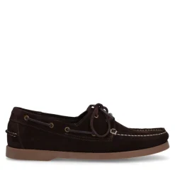 Manfield Donkerbruine leren bootschoenen^Heren Veterschoenen|Loafers
