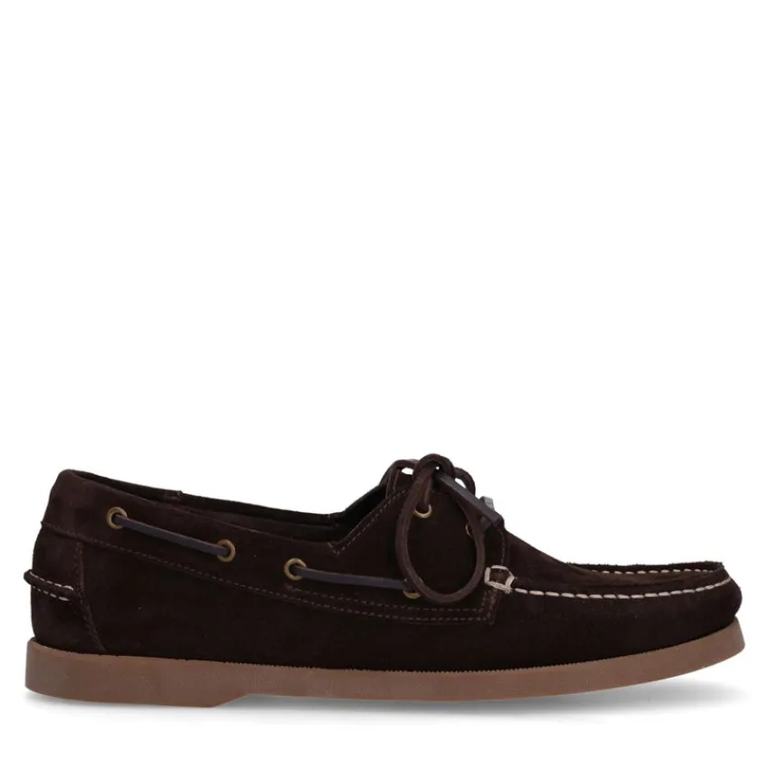 Manfield Donkerbruine leren bootschoenen^Heren Veterschoenen|Loafers