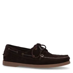 Manfield Donkerbruine leren bootschoenen^Heren Veterschoenen|Loafers