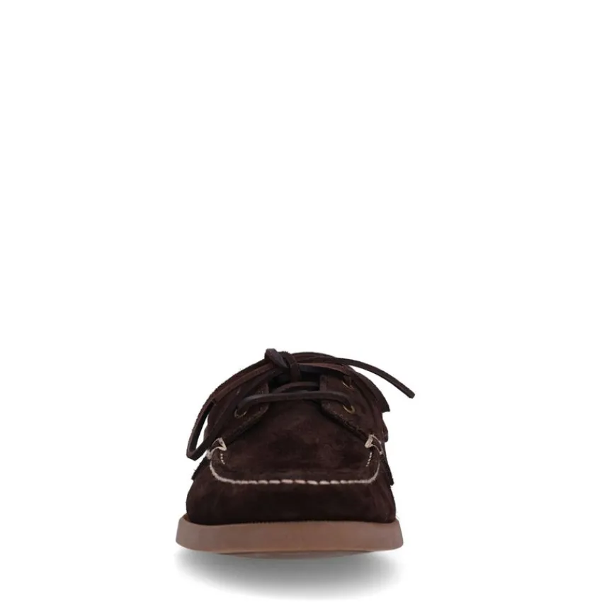 Manfield Donkerbruine leren bootschoenen^Heren Veterschoenen|Loafers