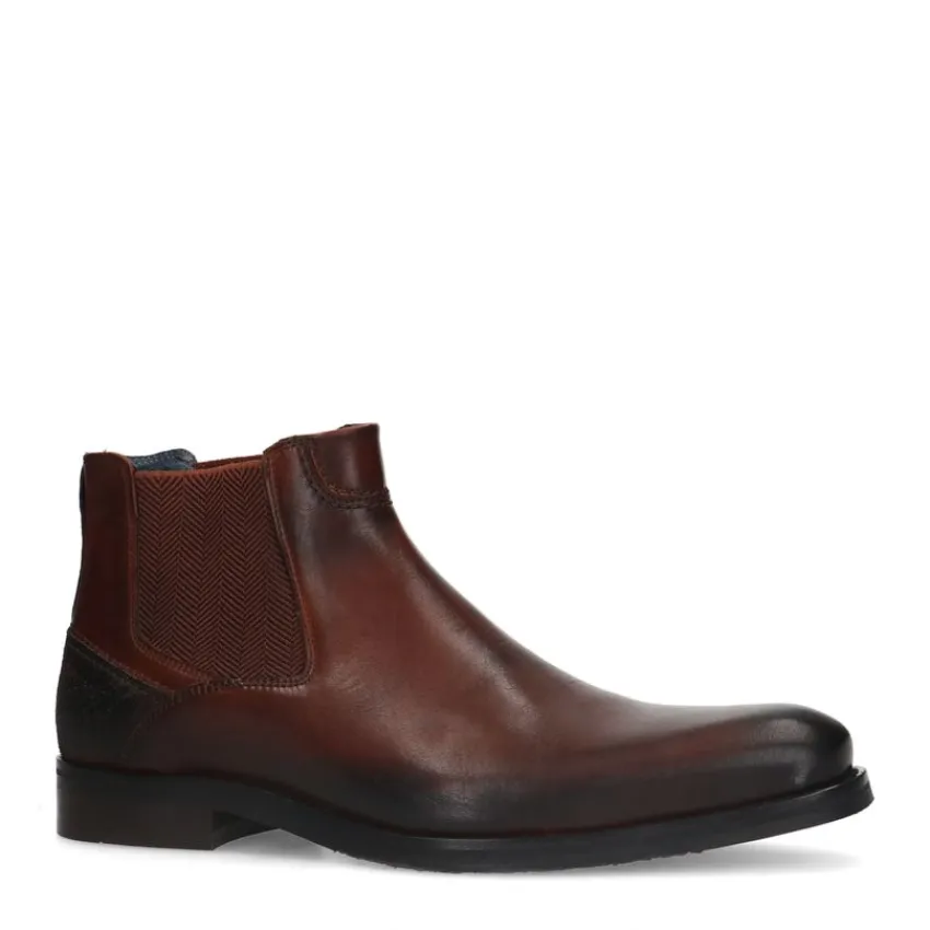 Manfield Donkerbruine leren chelsea boots^Heren Boots