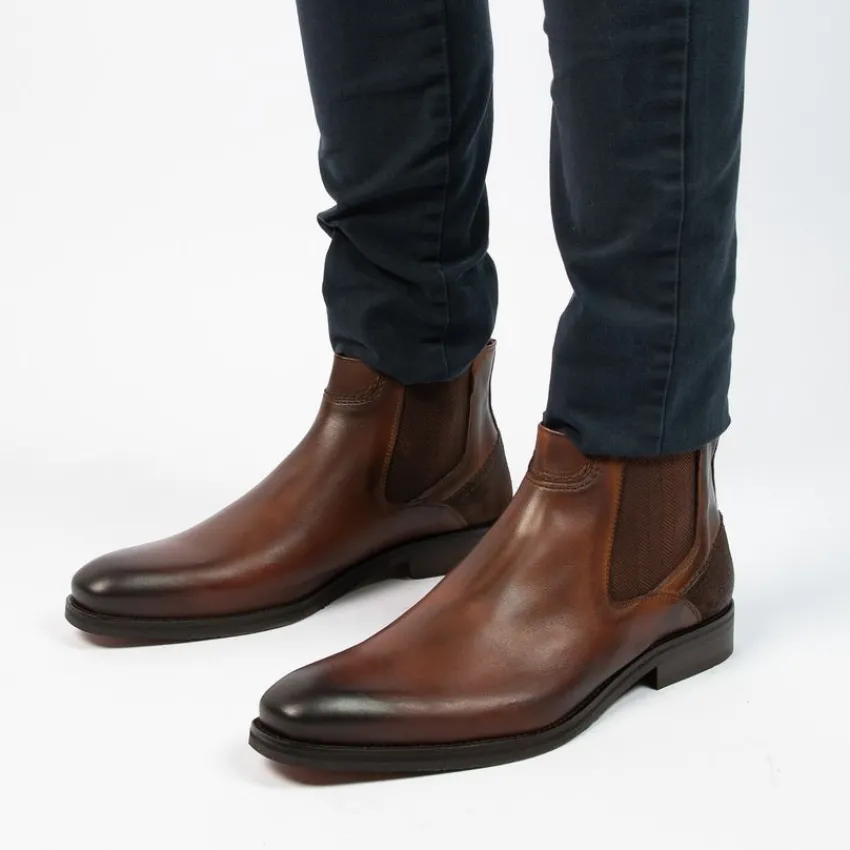 Manfield Donkerbruine leren chelsea boots^Heren Boots