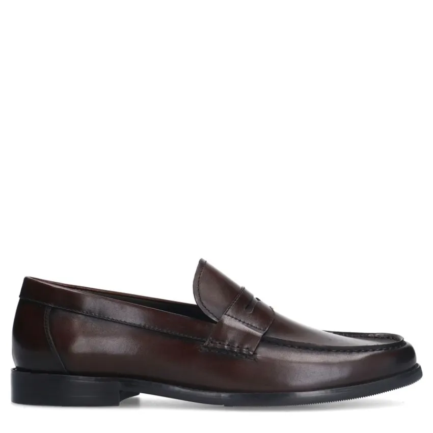 Manfield Donkerbruine leren loafers^Heren Loafers