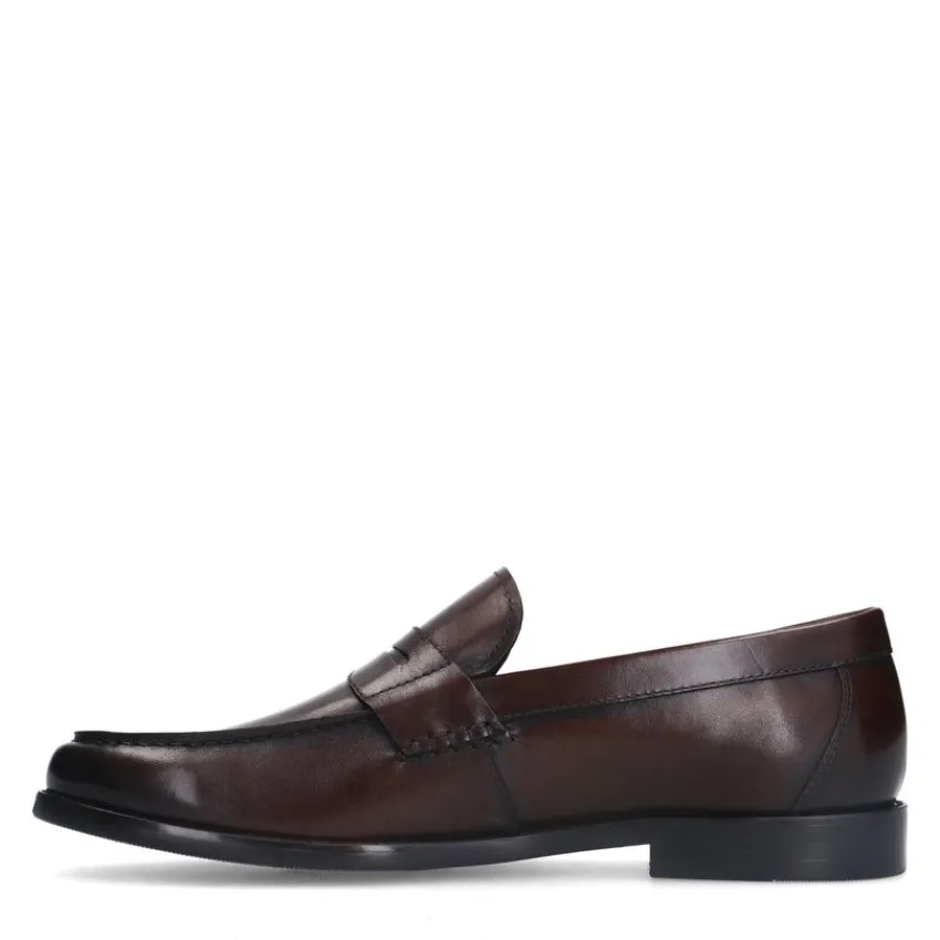 Manfield Donkerbruine leren loafers^Heren Loafers