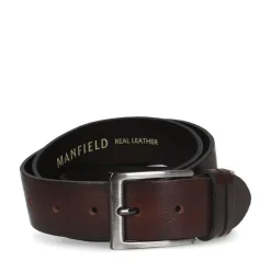 Manfield Donkerbruine leren riem^ Riemen