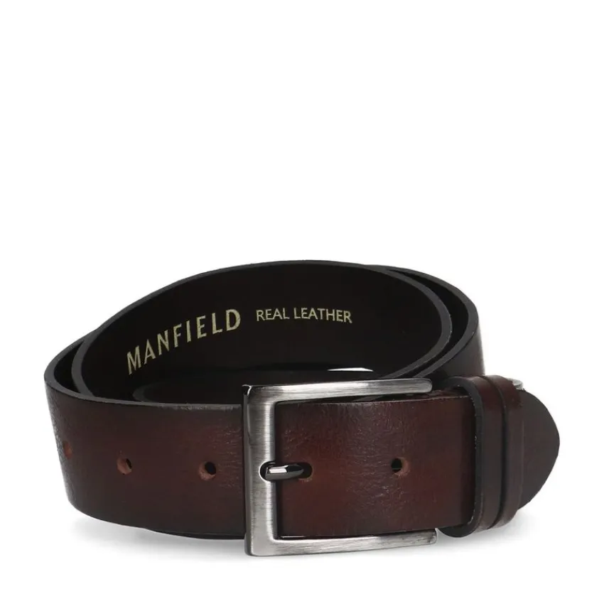 Manfield Donkerbruine leren riem^ Riemen