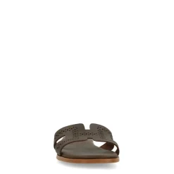 Manfield Donkerbruine leren slippers^DAMES Slippers