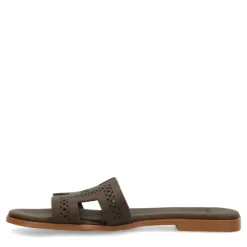 Manfield Donkerbruine leren slippers^DAMES Slippers