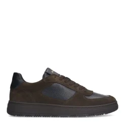 Manfield Donkerbruine leren sneakers met suède details^Heren Sneakers