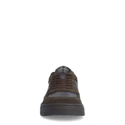 Manfield Donkerbruine leren sneakers met suède details^Heren Sneakers